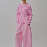 Bridget Chunky Cable-Knit Jumper in Strawberry Milk