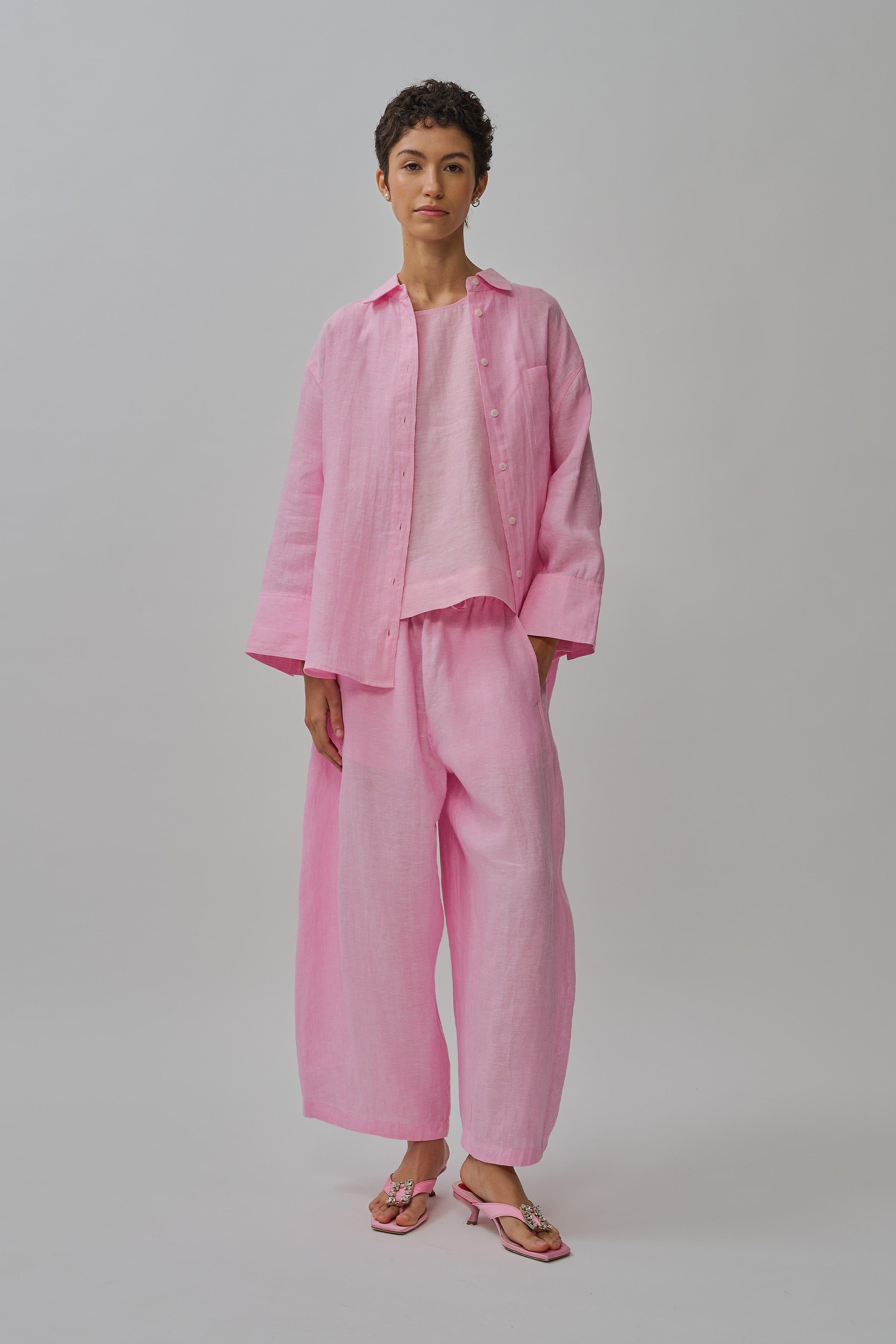 Midtown Linen Top in Strawberry Milk