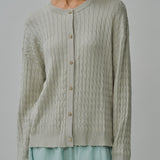 Iris Cable-Knit Cardigan in Celadon