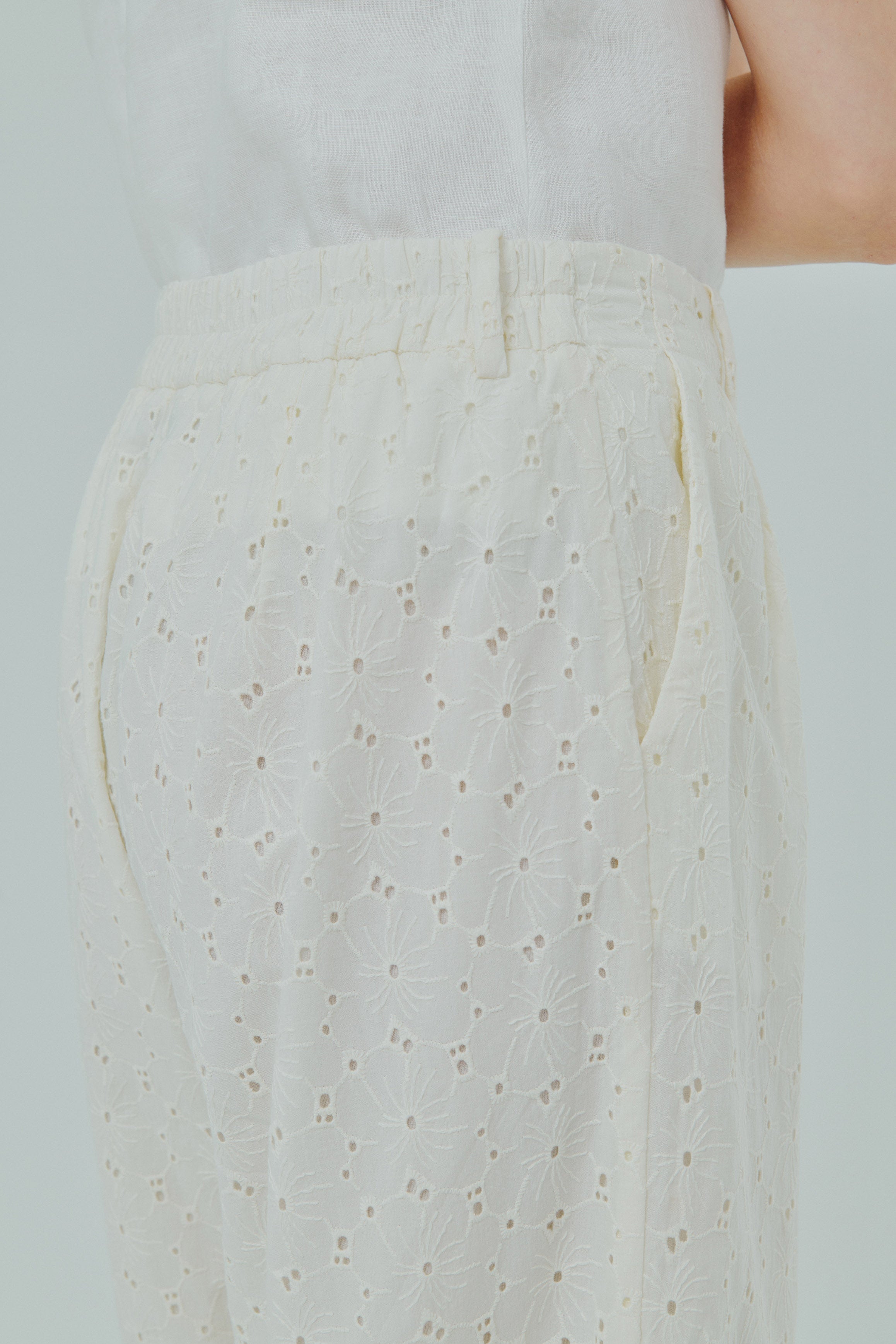 Friday Broderie Trousers in Cream