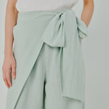 Modern Wrap Linen Trousers in Mint