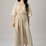 Market Linen Gingham Dress in Ecru