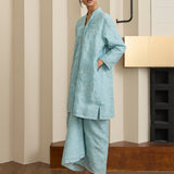 Amelie Ramie Long Kebaya Top in Dusty Blue