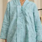 Amelie Ramie Long Kebaya Top in Dusty Blue