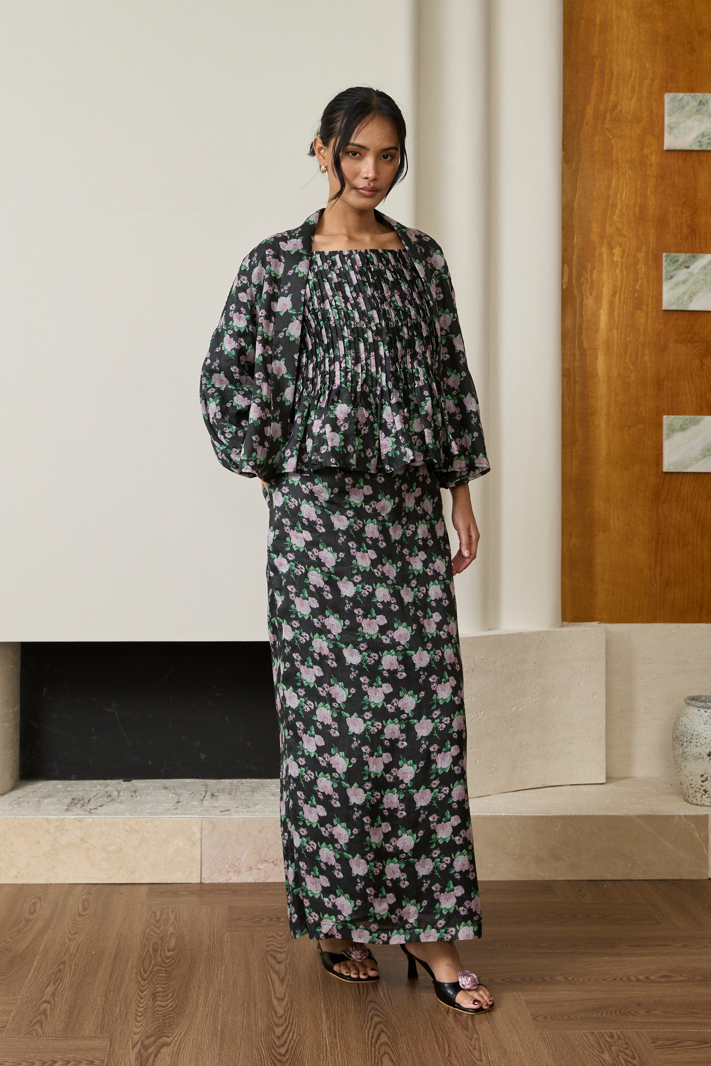 Asha Ramie Skirt in Violet Floral