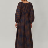 Solstice Linen Dress in Cocoa Gingham