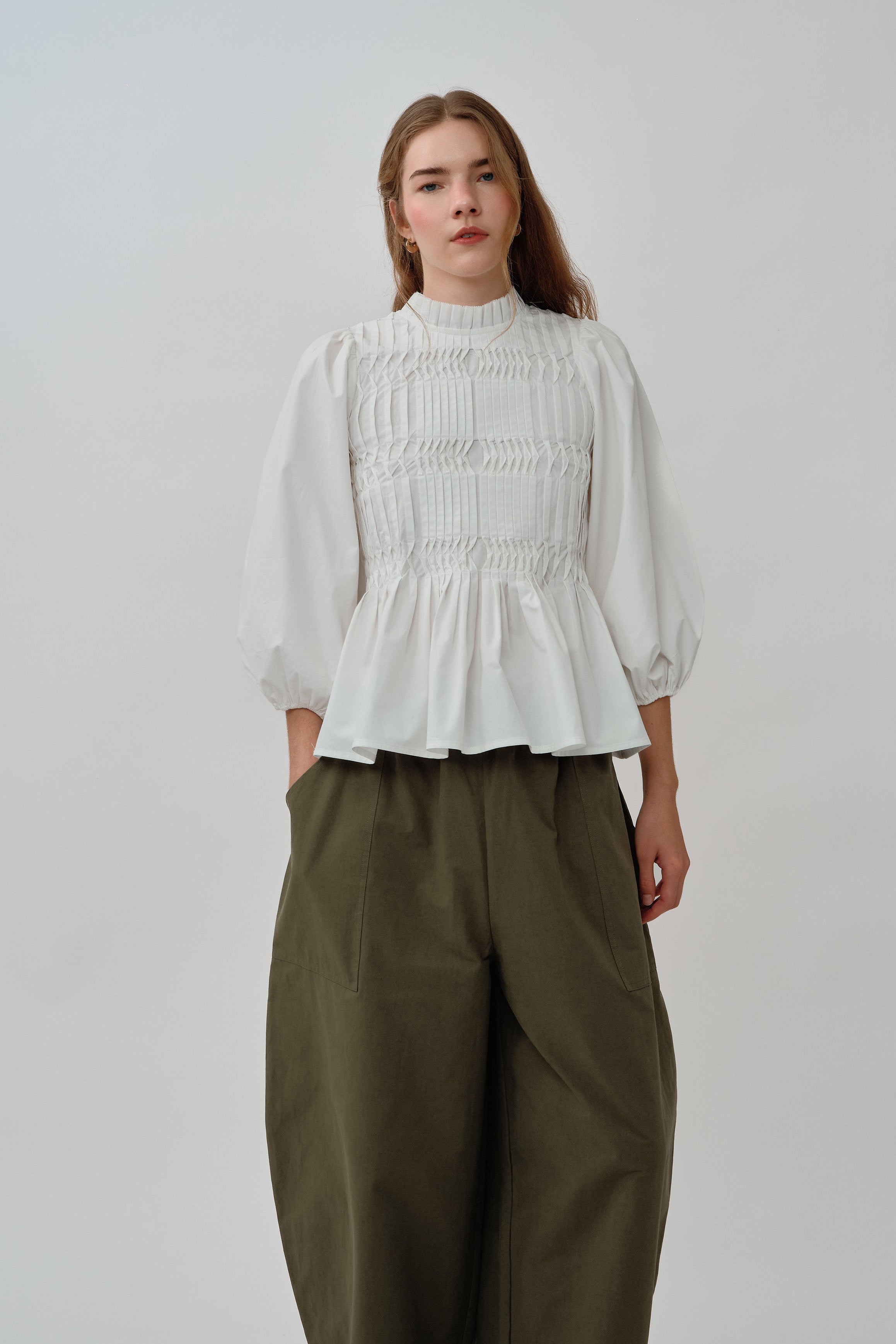 Claudia Poplin Blouse in White